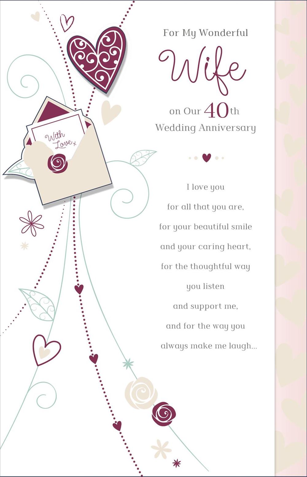 For My Wonderful Wife On Our 40th Wedding Anniversary Card
