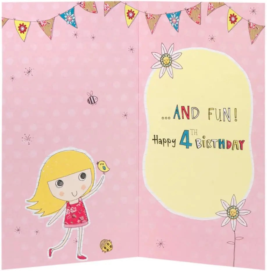 4th Birthday Card - Presents Sweets Treats For Birthday Girl
