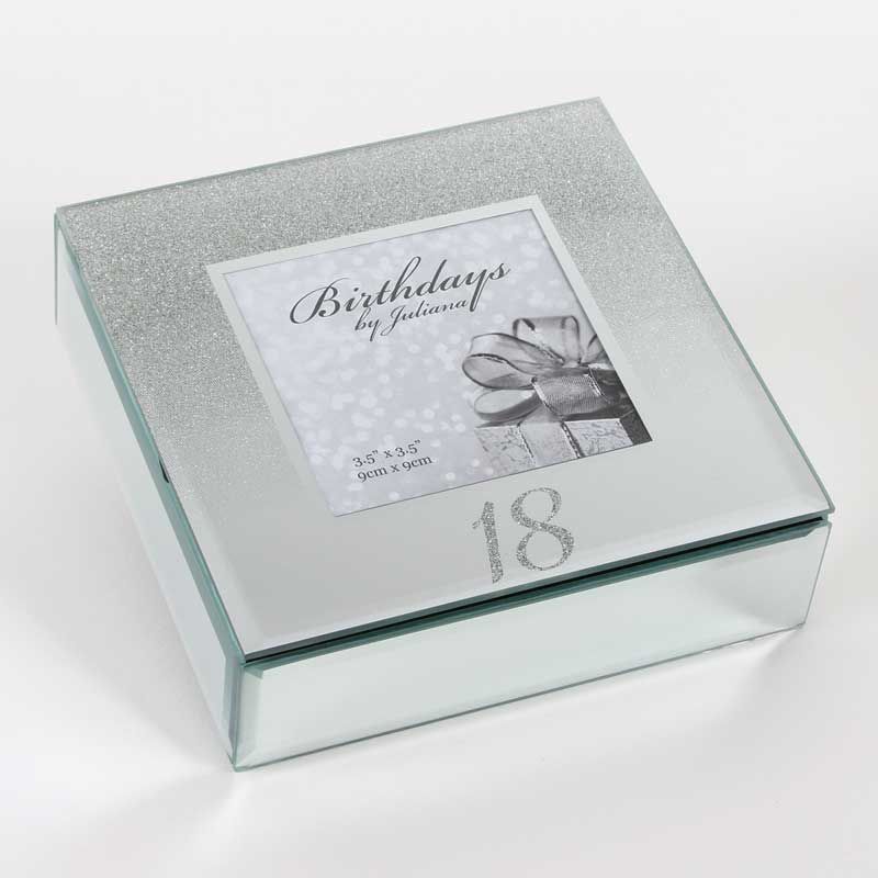 18th Birthday Gift Trinket Box - Mirror and Glitter - 3.5" x 3.5" Photo Aperture