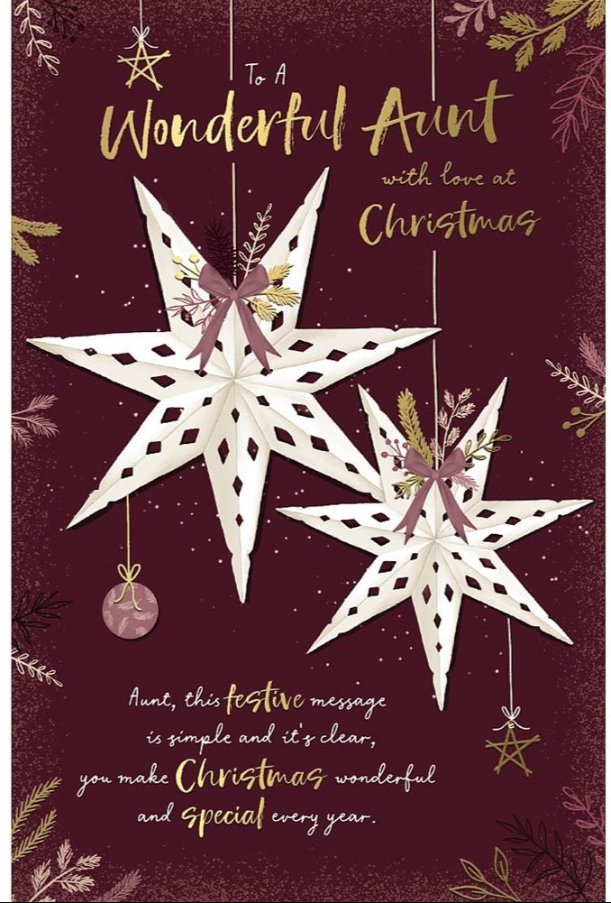 Aunt Christmas Card - Hanging Paper Stars