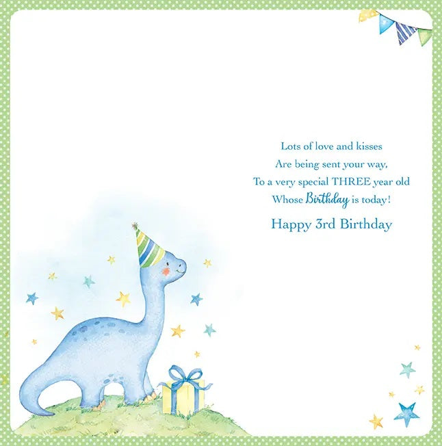 3rd Birthday Card - Blue Birthday Dinosaur