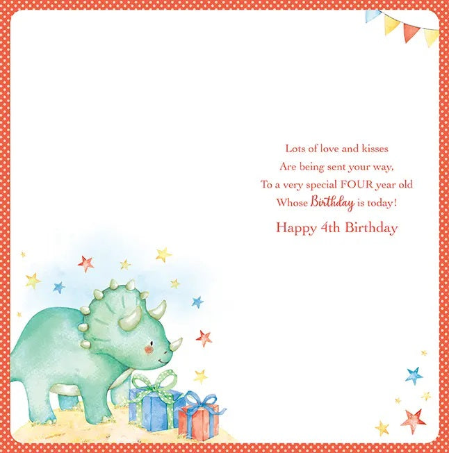 4th Birthday Card - Party Time With Ceratopsia