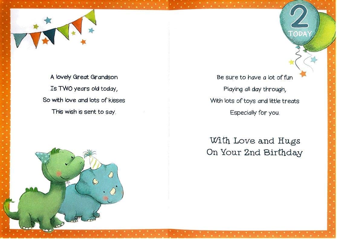 Great- Grandson 2nd Birthday Card - Love and Hugs