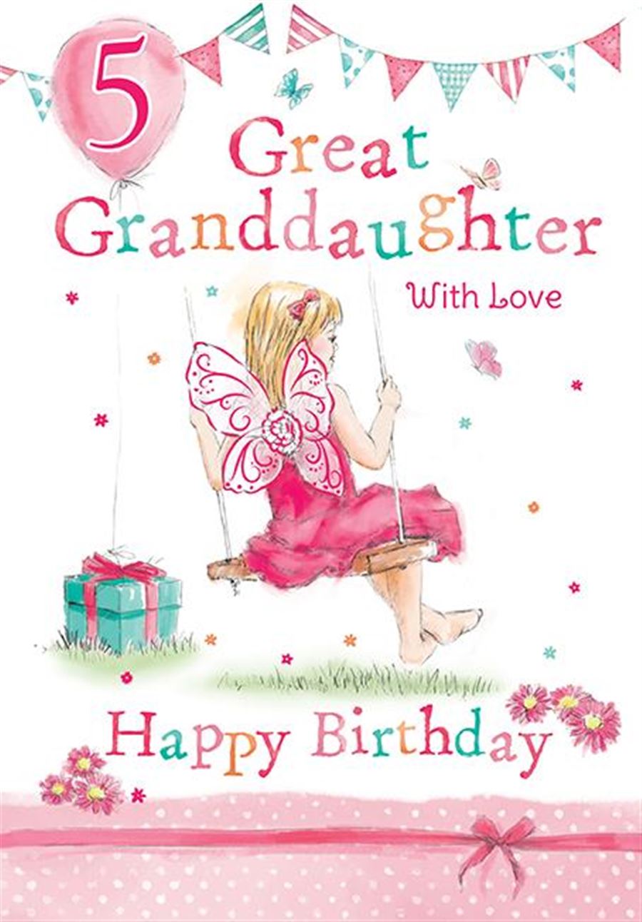 Great-Granddaughter 5th Birthday Card - Fairy On A Swing
