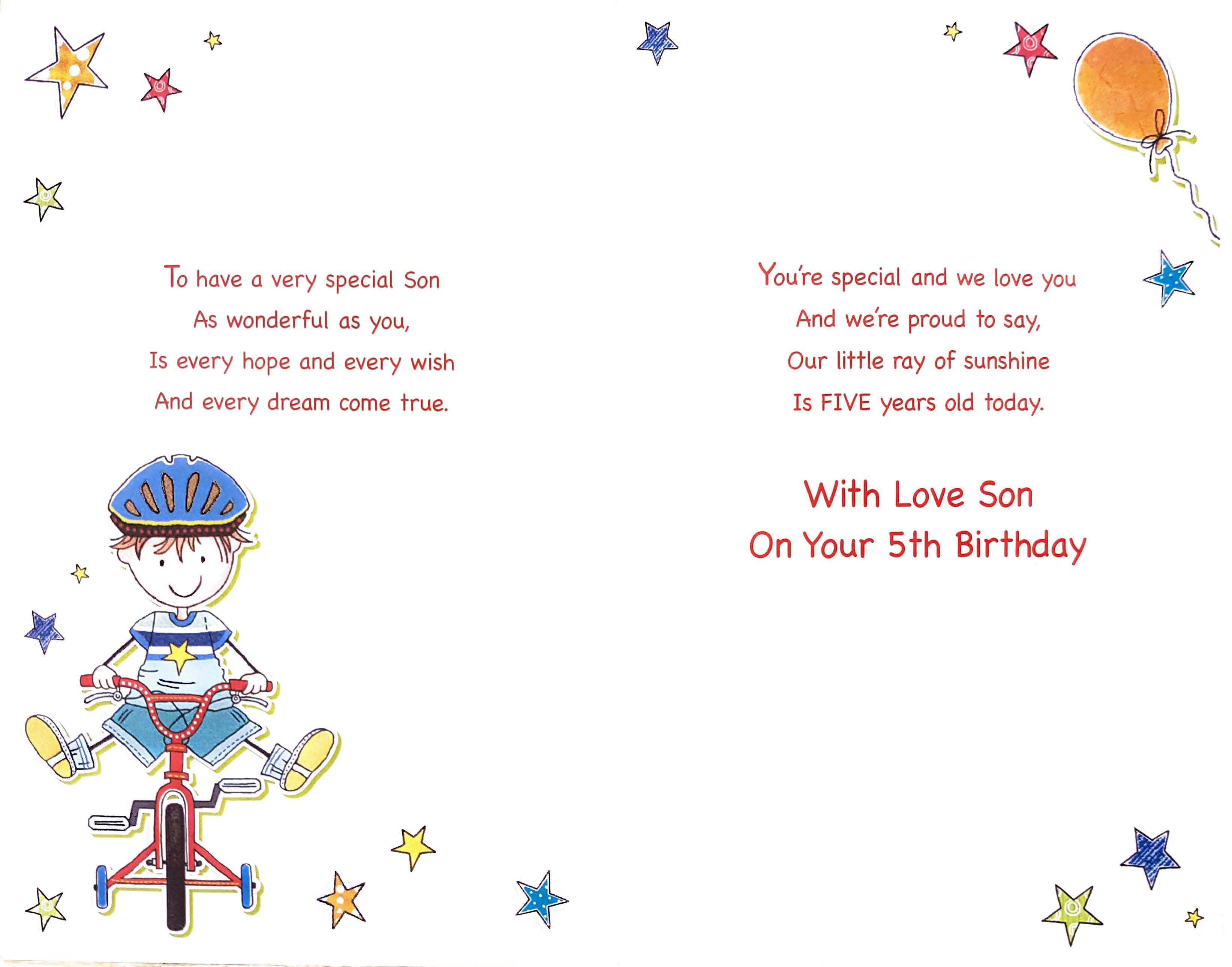 Son 5th Birthday Card - Fun Bike Ride