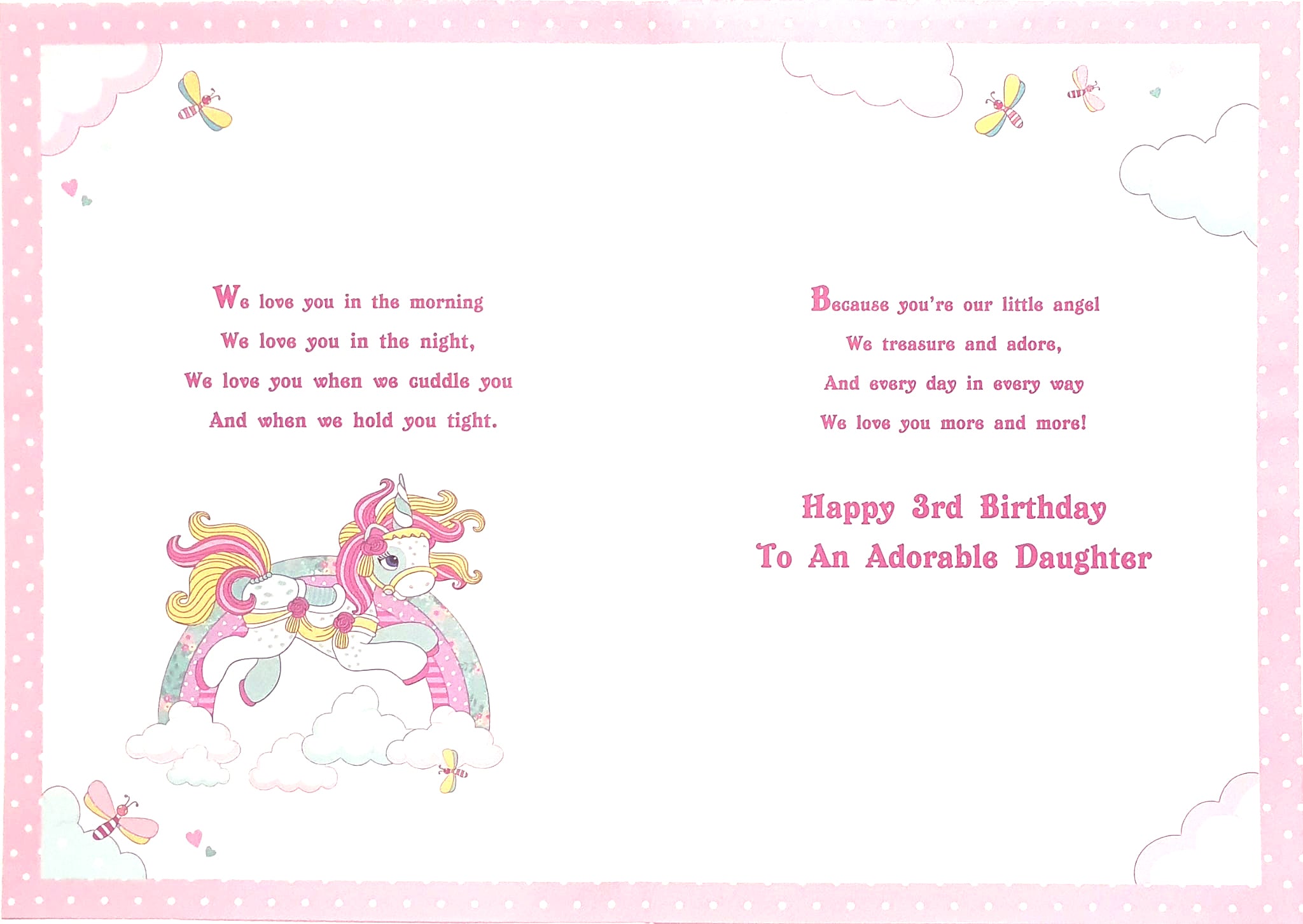 Daughter 3rd Birthday Card - Unicorn Over The Rainbow