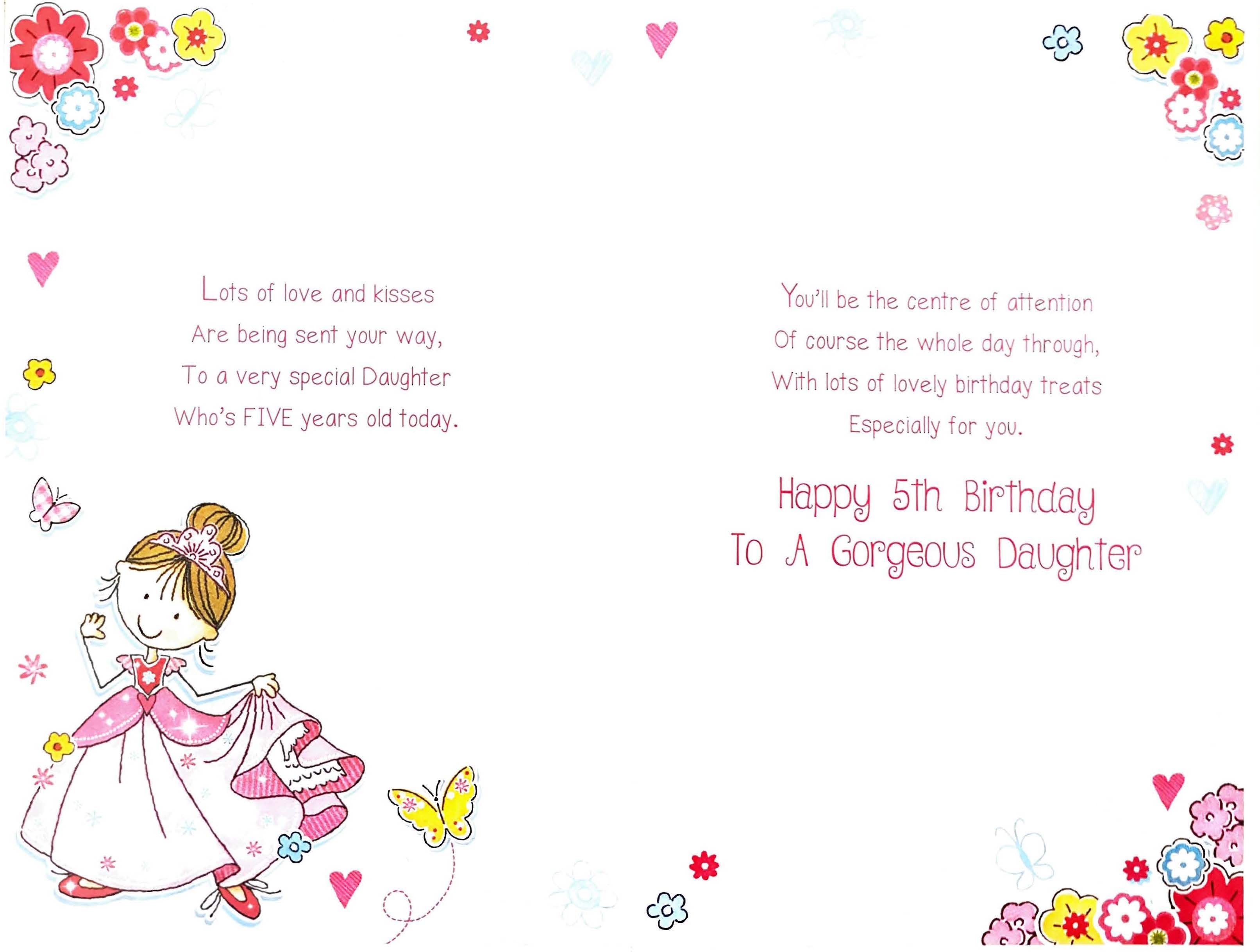 Daughter 5th Birthday Card - A Little Princess