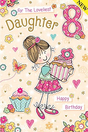 Daughter 8th Birthday Card - Cake and Flower