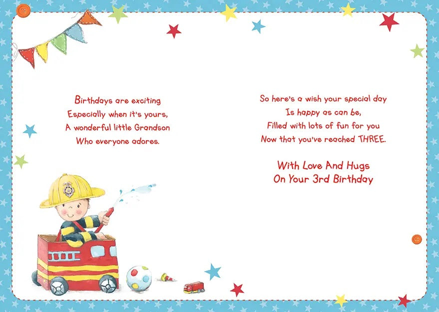 Grandson 3rd Birthday Card - Fireman On Call