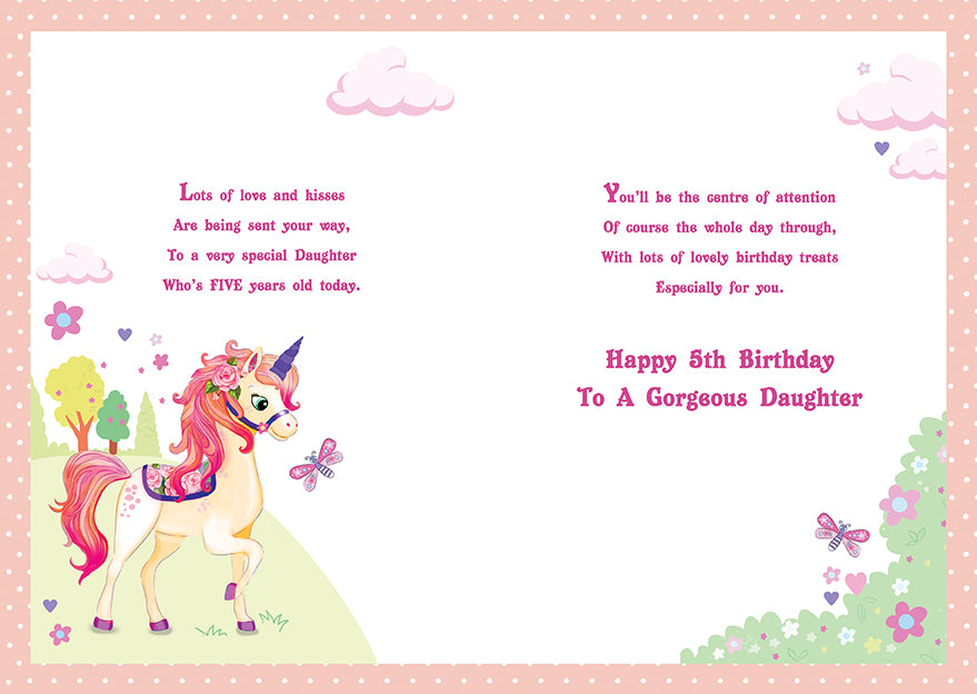Daughter 5th Birthday Card - A Majestic Unicorn