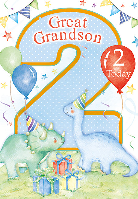 Great- Grandson 2nd Birthday Card - Love and Hugs