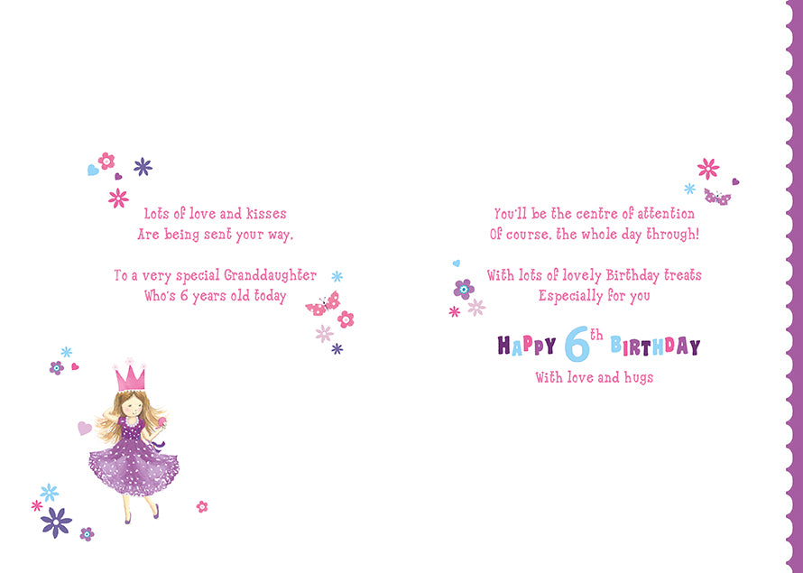 Granddaughter 6th Birthday Card - A Charming Princess