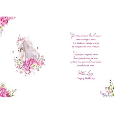 Niece Birthday Card - Unicorn And Flowers