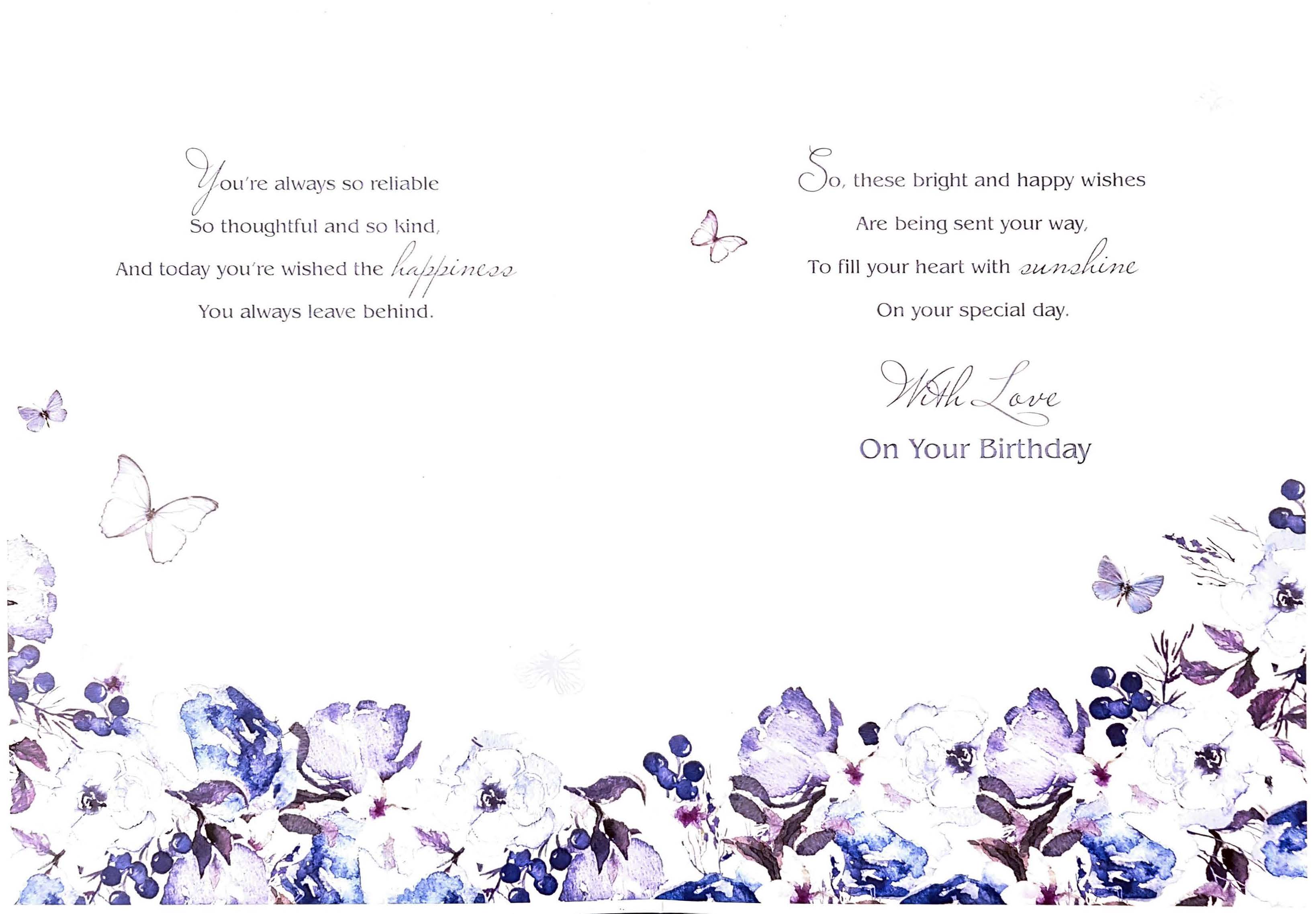 Auntie Birthday Card - Blue Forget Me Nots And Butterflies
