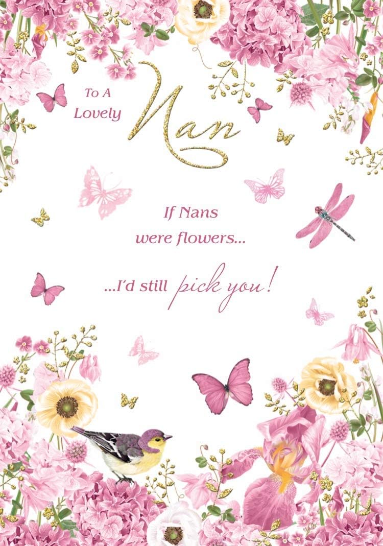 Nan Birthday Card- Floral Bird Wildlife