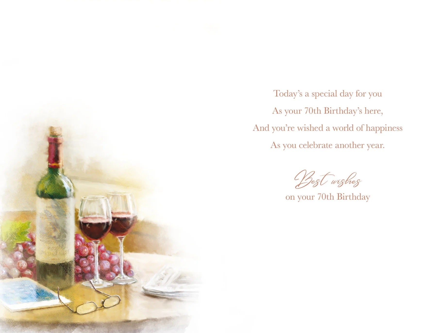 70th Birthday Card - Wine & Glasses