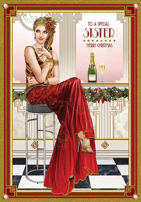 To A Special Sister Merry Christmas Card - Art Deco