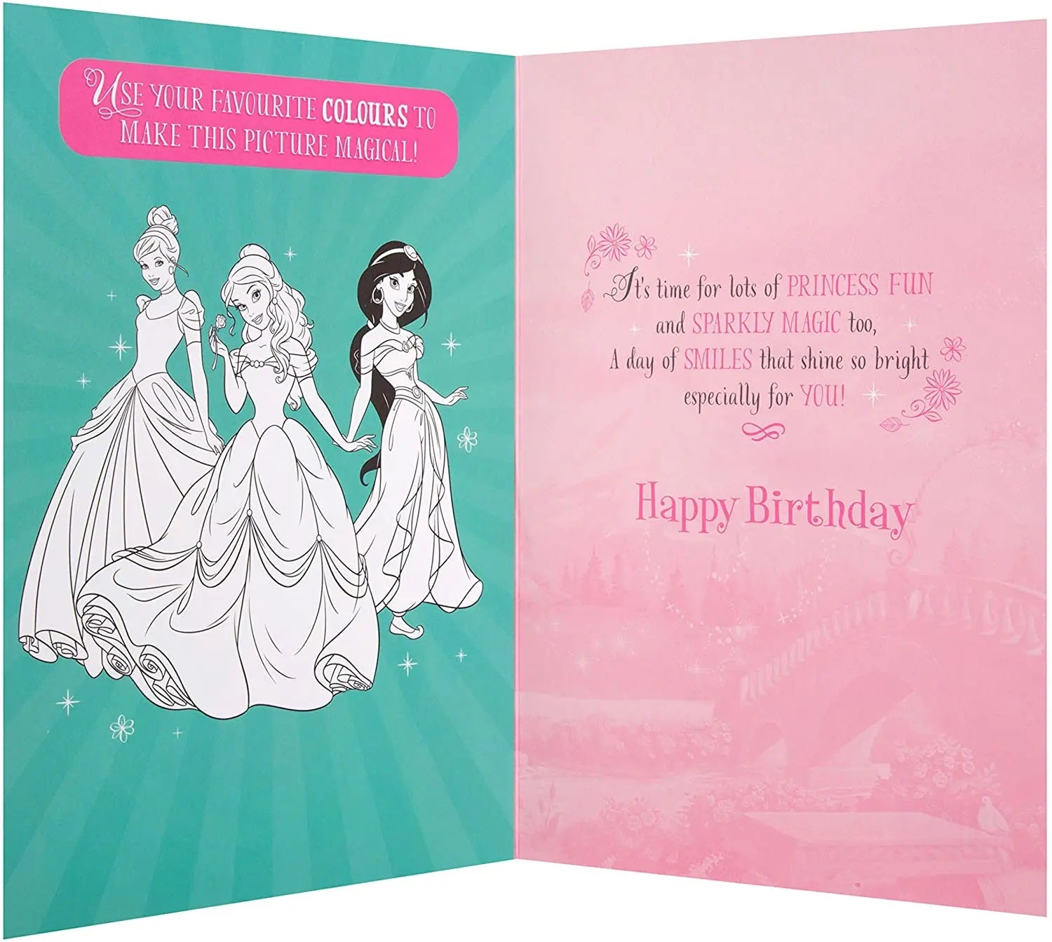 2nd Birthday Card - Colouring Fun with Disney Princesses