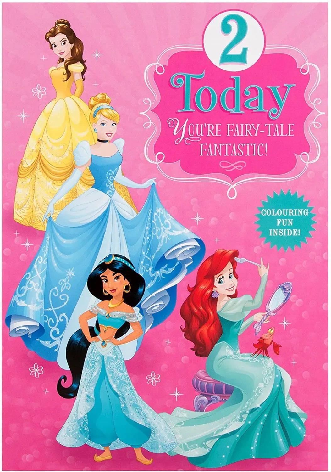 2nd Birthday Card - Colouring Fun with Disney Princesses