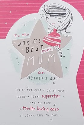Mum Mothers Day Card - Draw Girl Sitting on Star / Superstar Tender Loving Care