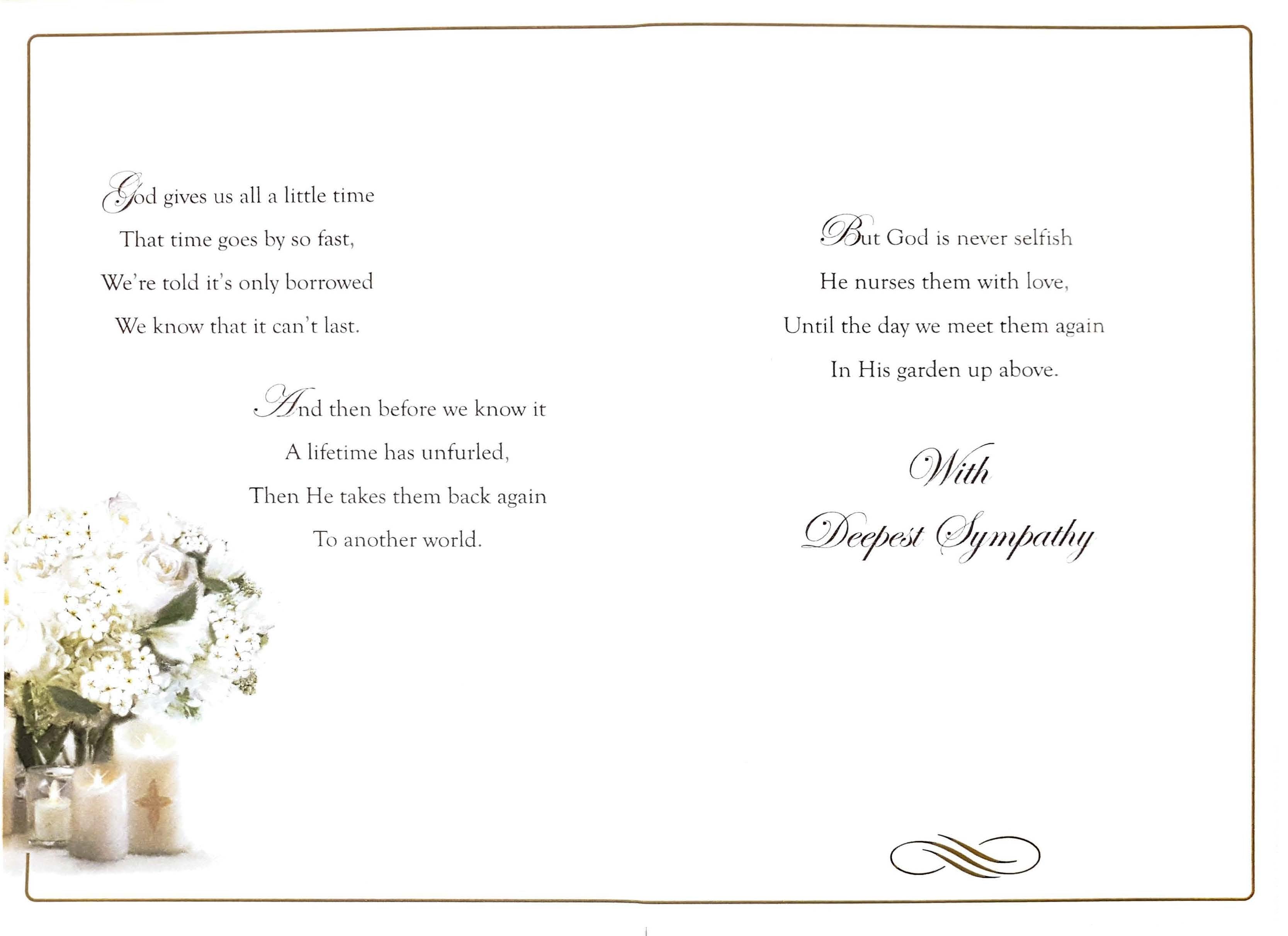 Sympathy Card - White Roses And Meadowsweets Flowers