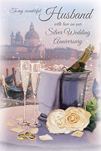 Husband 25th Wedding Anniversary Card -  Champagne And Roses