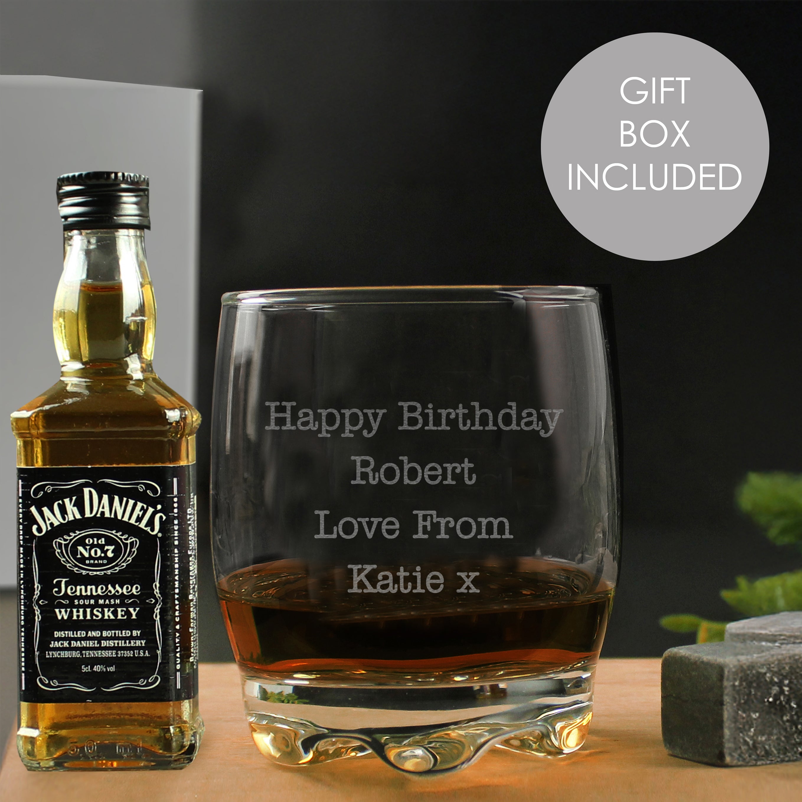 Personalised Free Text Tumbler and Whiskey Miniature Set