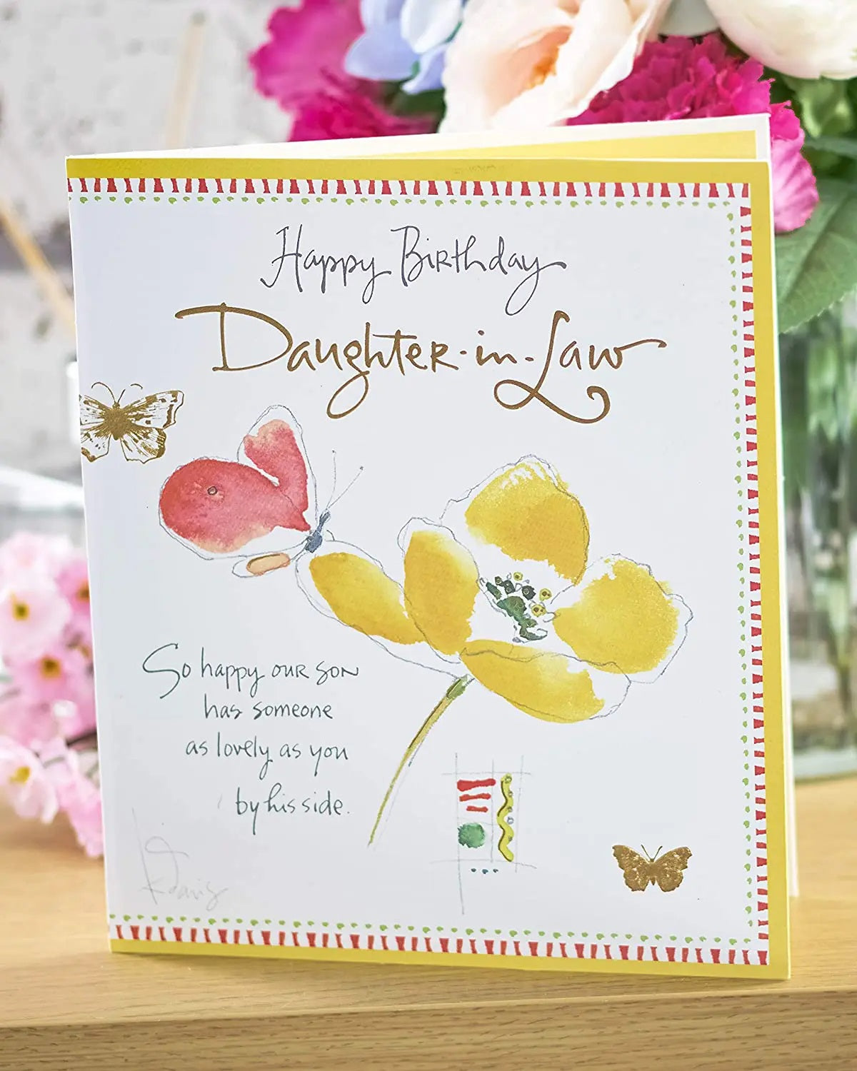 Daughter-in-Law Birthday Card - Butterfly On Yellow Primrose