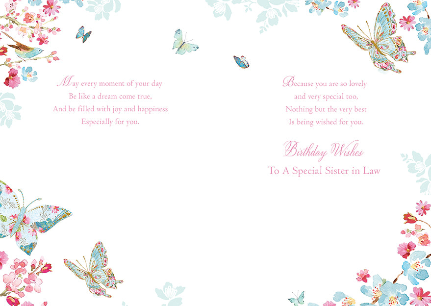 Sister-in-Law Birthday Card - Butterflies And Flowers