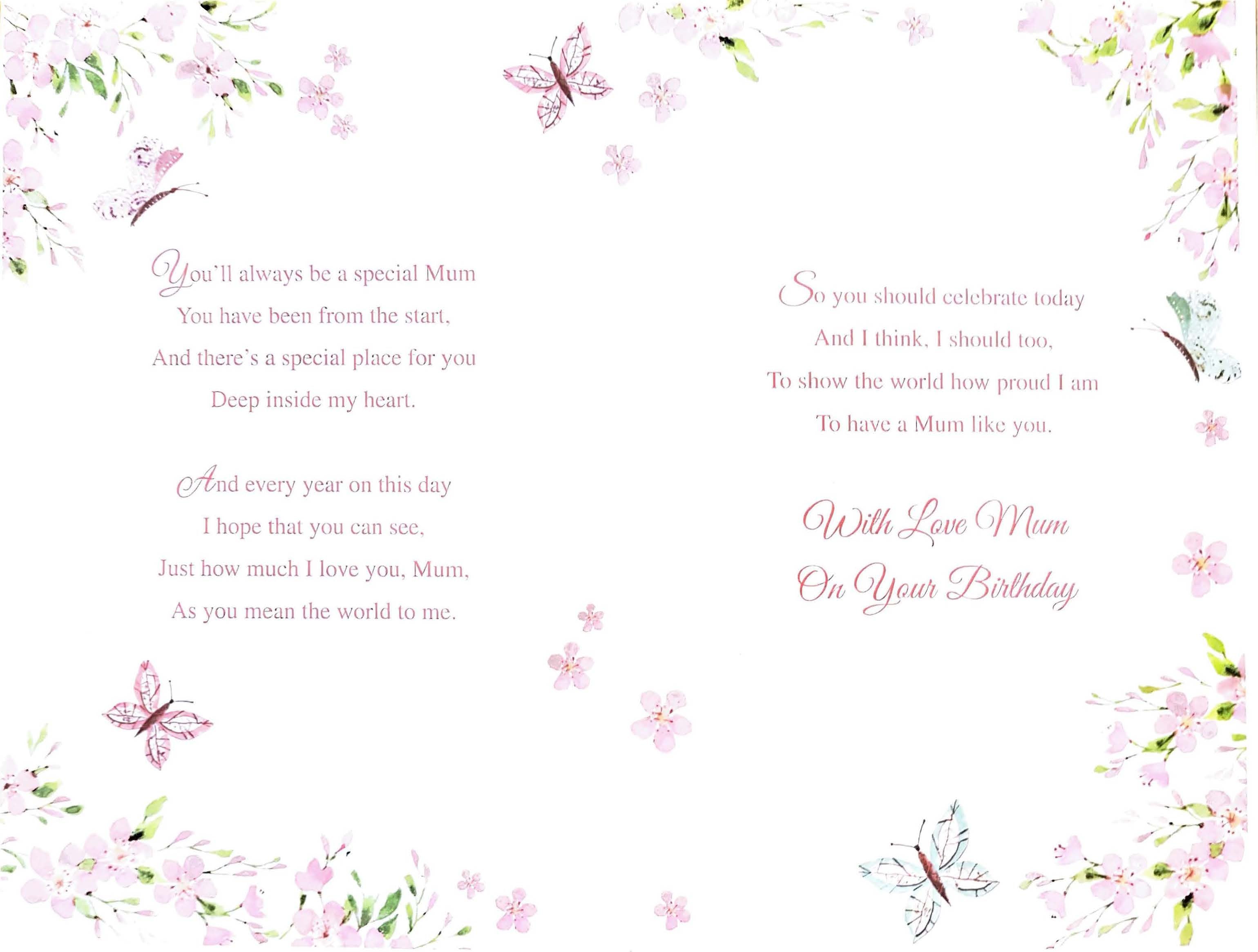 Mum Birthday Card - Butterfly Bush Pink Delight