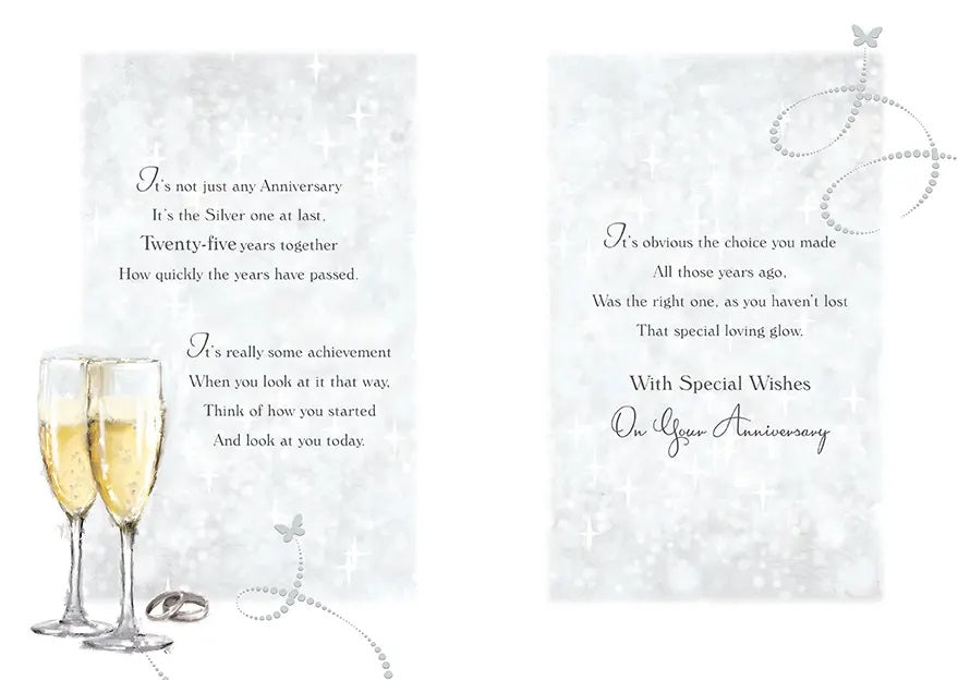 25th Wedding Anniversary Card - Champagne Celebrations