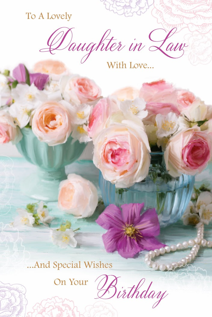 Daughter-in-Law Birthday Card - Flowers and Pearl Necklaces
