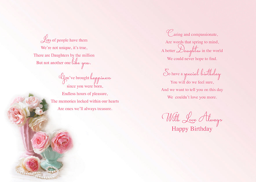 Daughter Birthday Card - Traditional Bouquet and Pearls - Keepsake Card