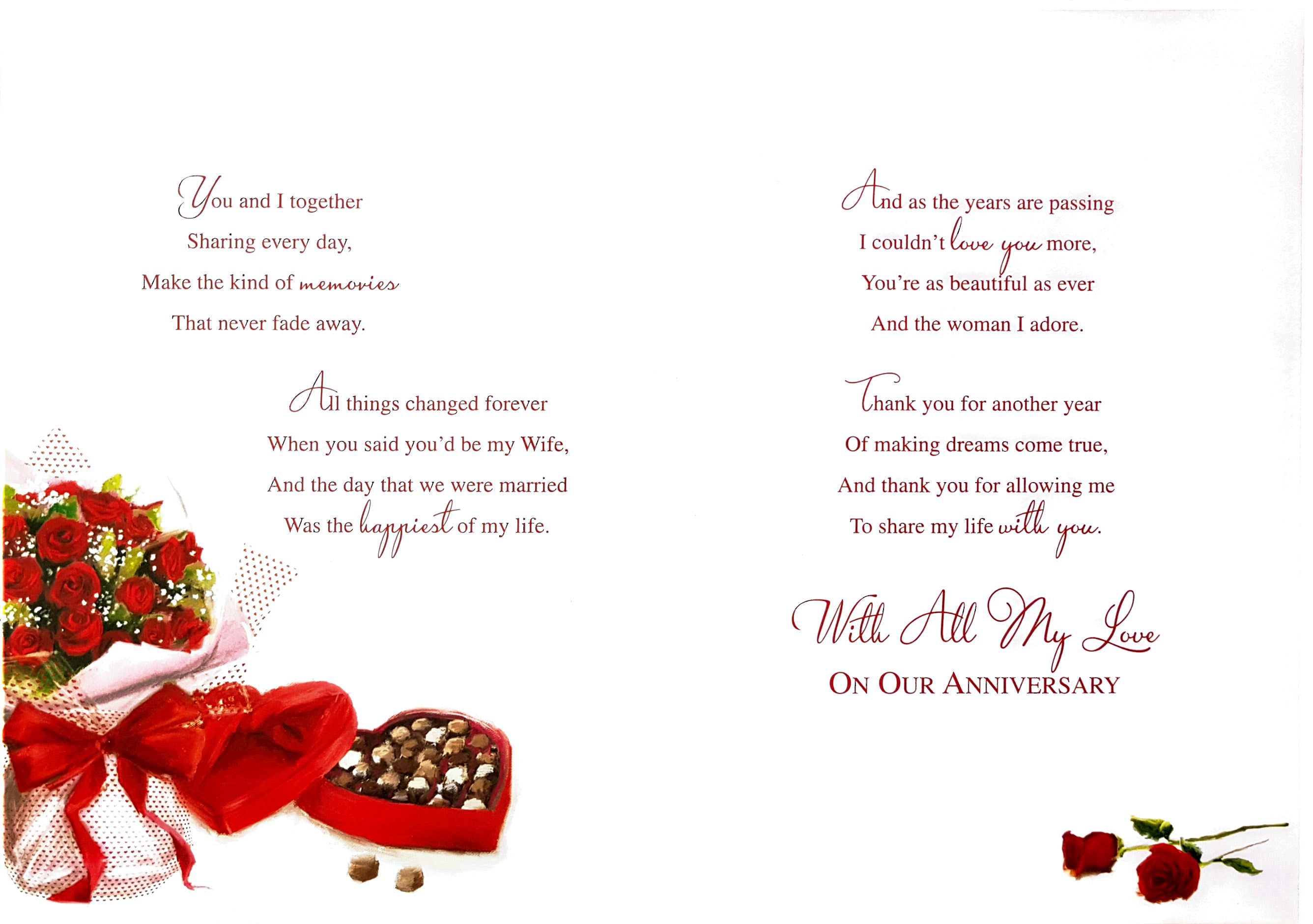 Wife Anniversary Card - Loves Timeless Treasures - Keepsake Card Included