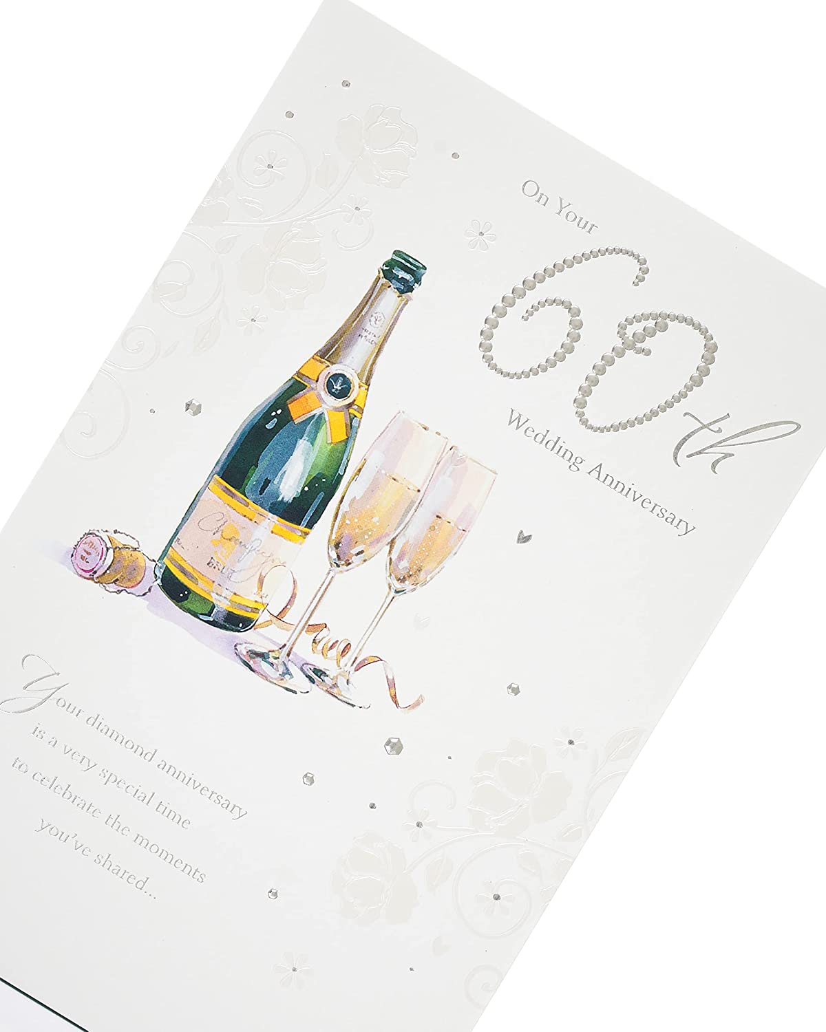 60th Wedding Anniversary Card - A Champagne Toast And Flowers