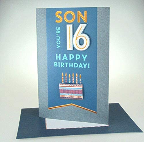 Son 16th Birthday Card - Word Art Classy - Cake