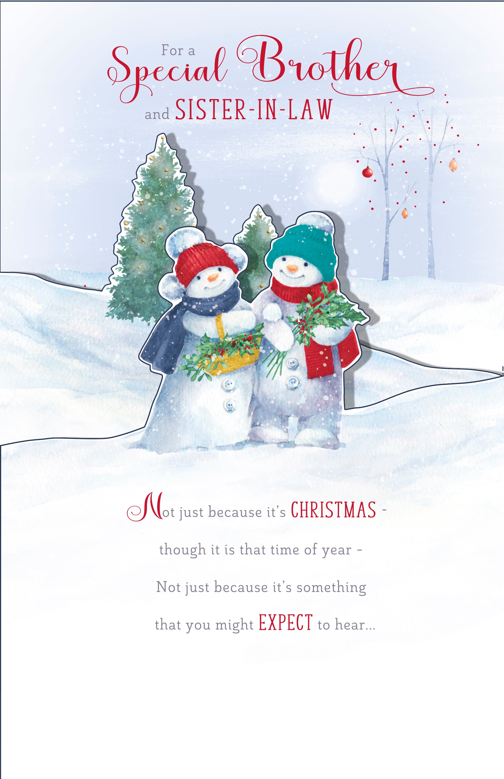 Tri-Fold Brother & Sister-in-Law Christmas Card - Snowman Under a Winters Day