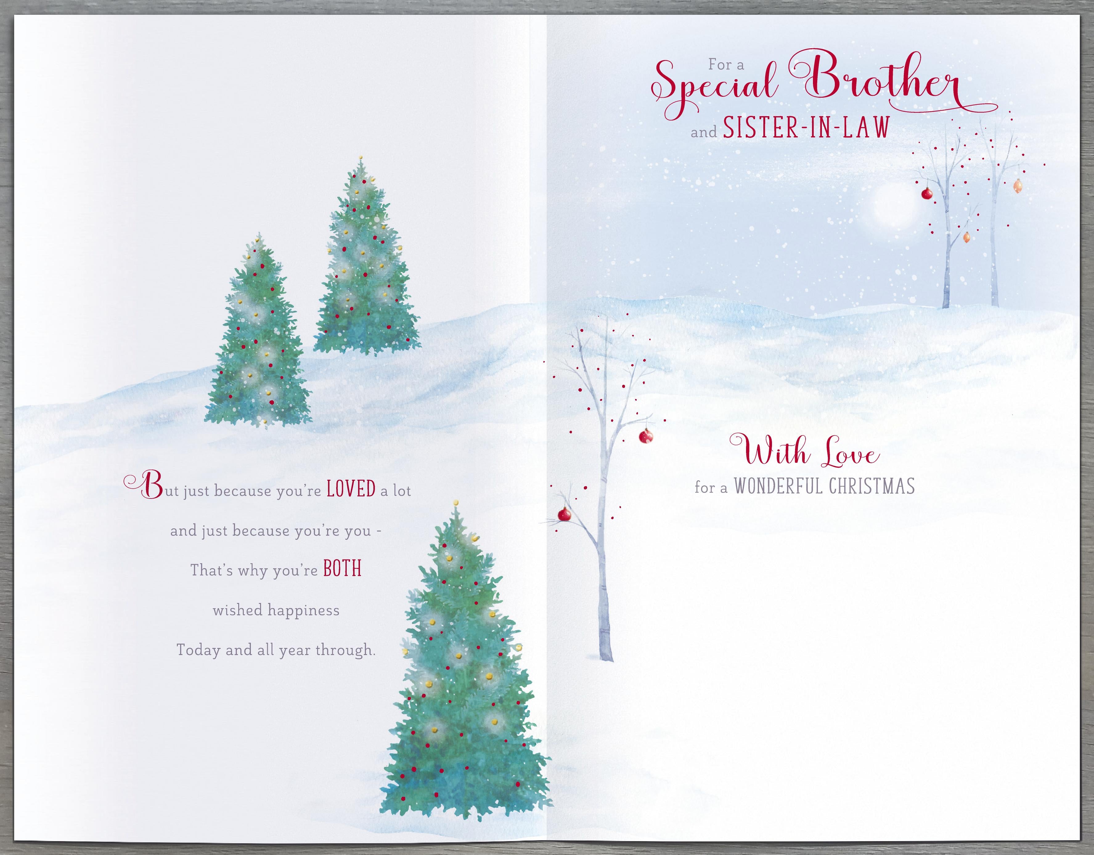Tri-Fold Brother & Sister-in-Law Christmas Card - Snowman Under a Winters Day