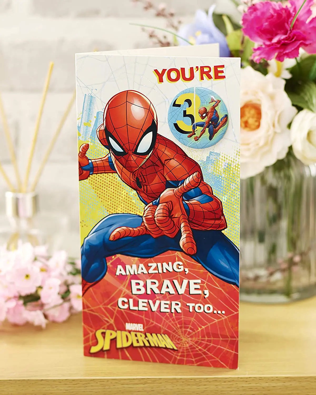 3rd Birthday Card - Spider-Man In Action - Badge Included - Colouring Activity