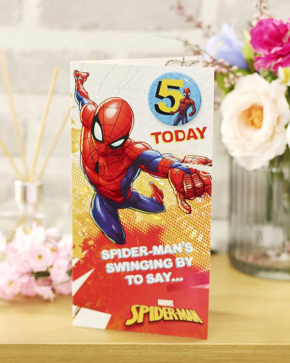 5th Birthday Card - Spider-Man - Badge Included - Colouring Activity Included
