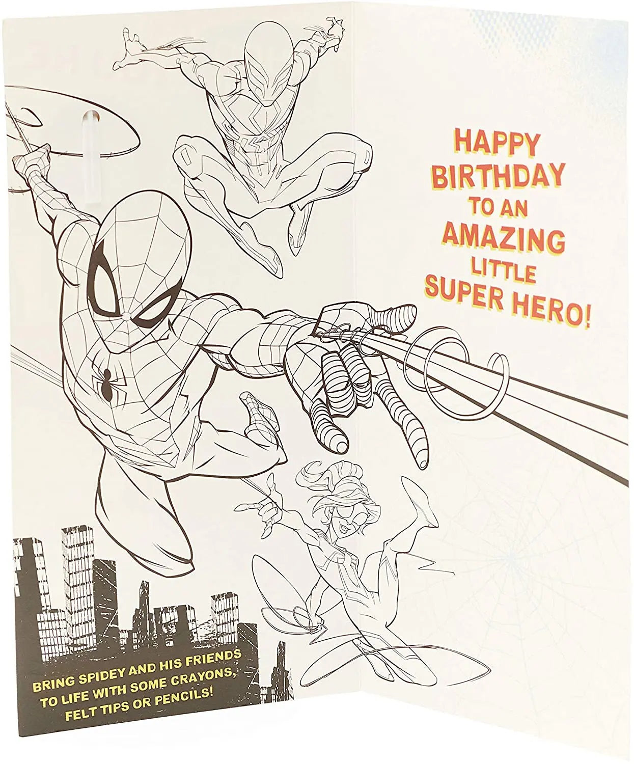 4th Birthday Card - Spiderman In Action - Badge Included - Colouring Activity Inside