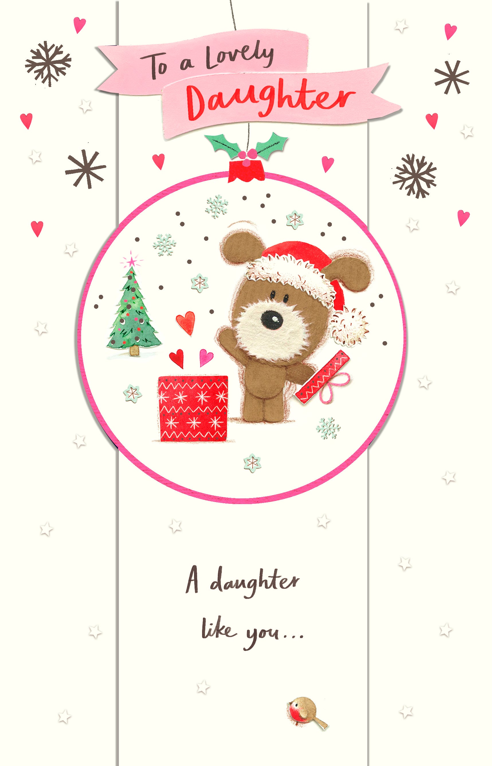 Pop Out Daughter Christmas Card - Woof in a Bauble