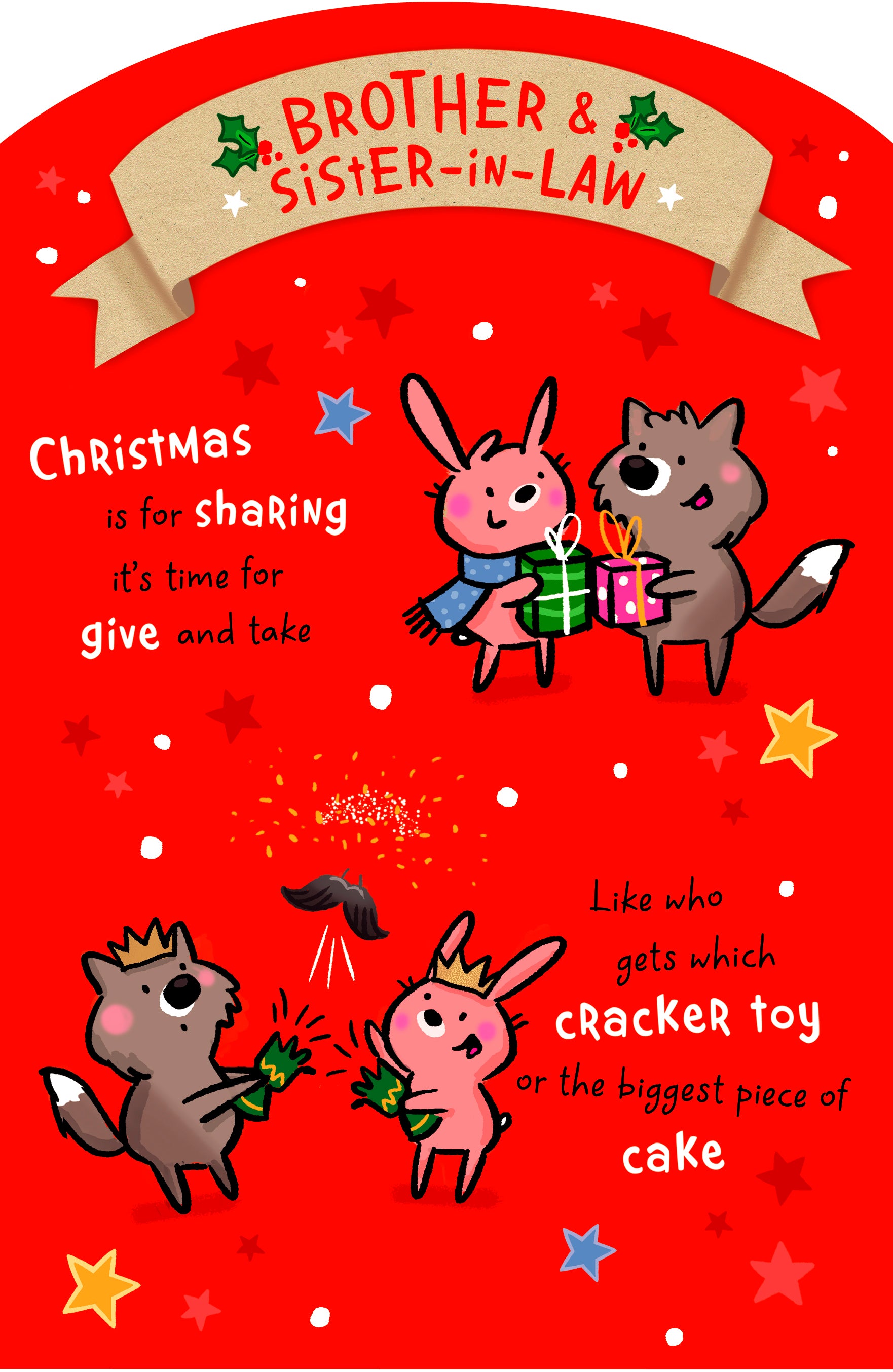 Tri-Fold Brother & Sister-in-Law Christmas Card - Animals & Xmas Activities
