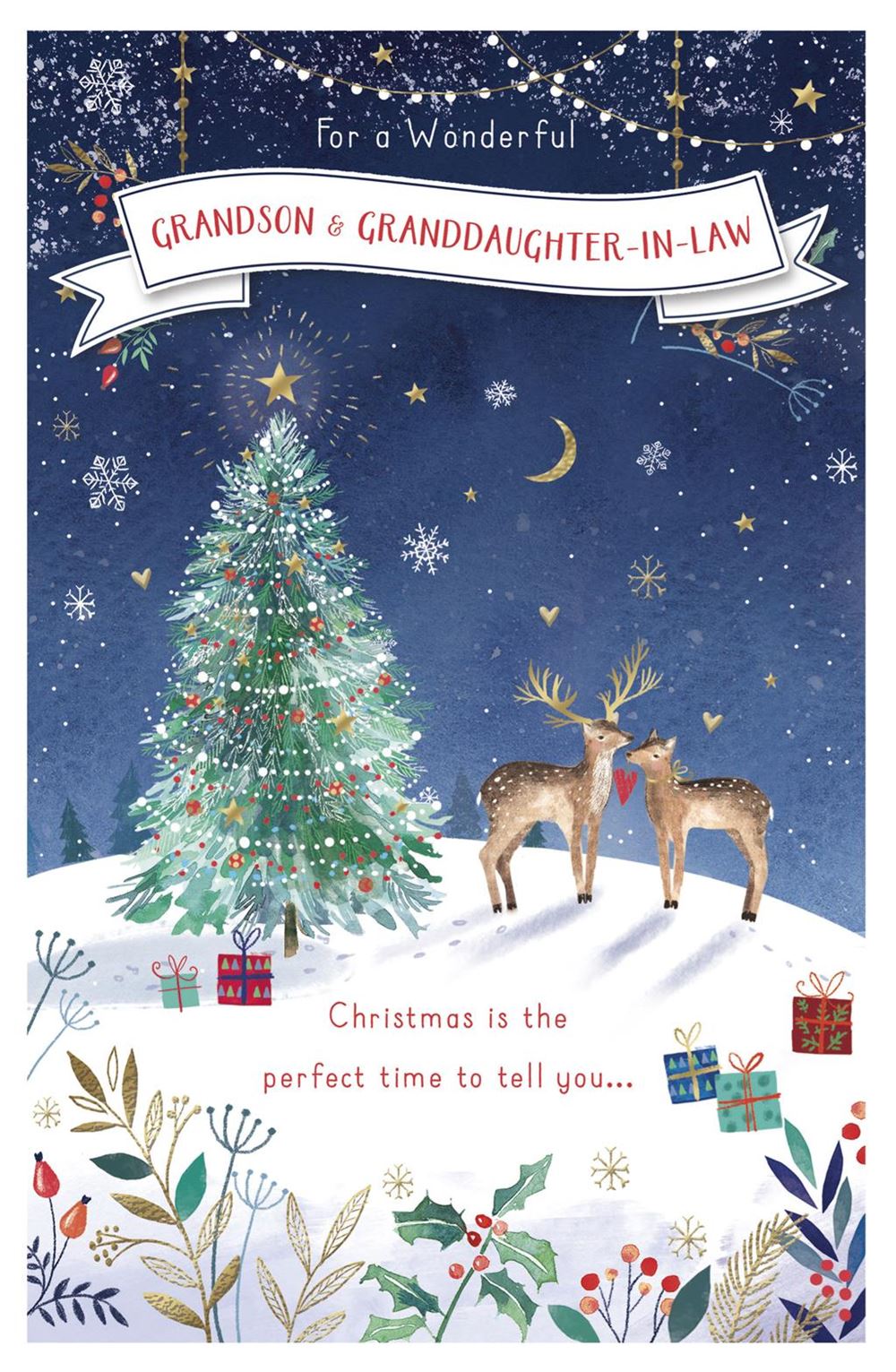 Christmas Deer Personalised Grandson & Multi Caption Card
