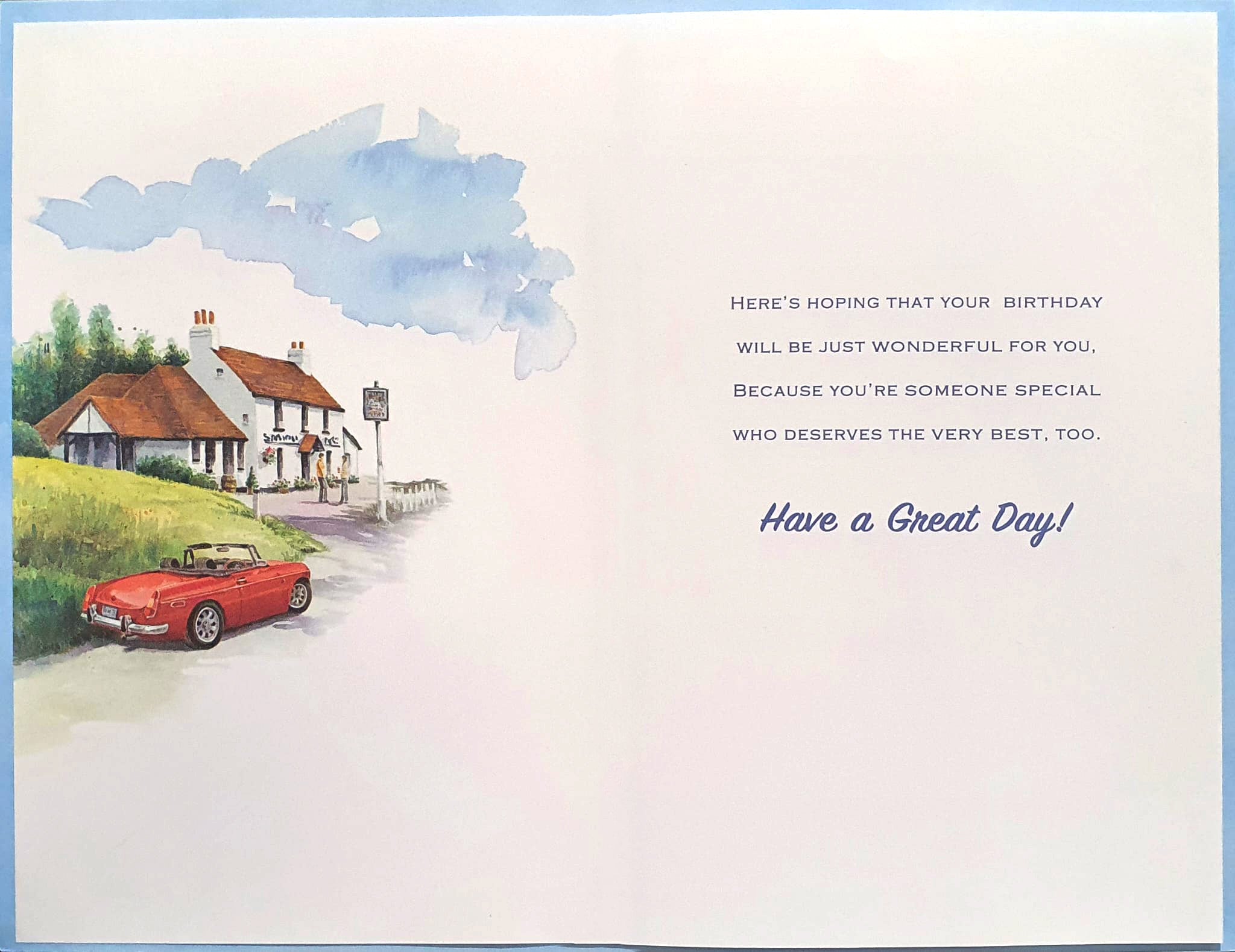 A Birthday Wish Card - Red Car and Pub