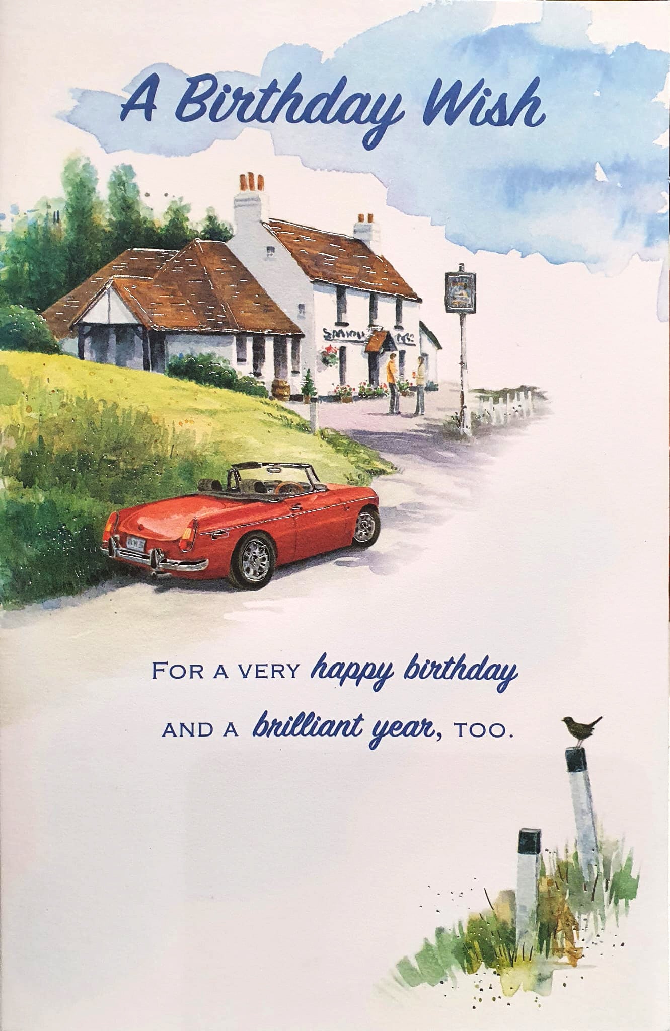 A Birthday Wish Card - Red Car and Pub