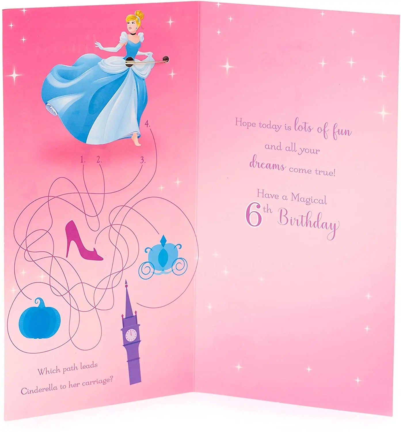 6th Birthday Card - Disney Princesses Cinderella - Badge Included - Activity Inside