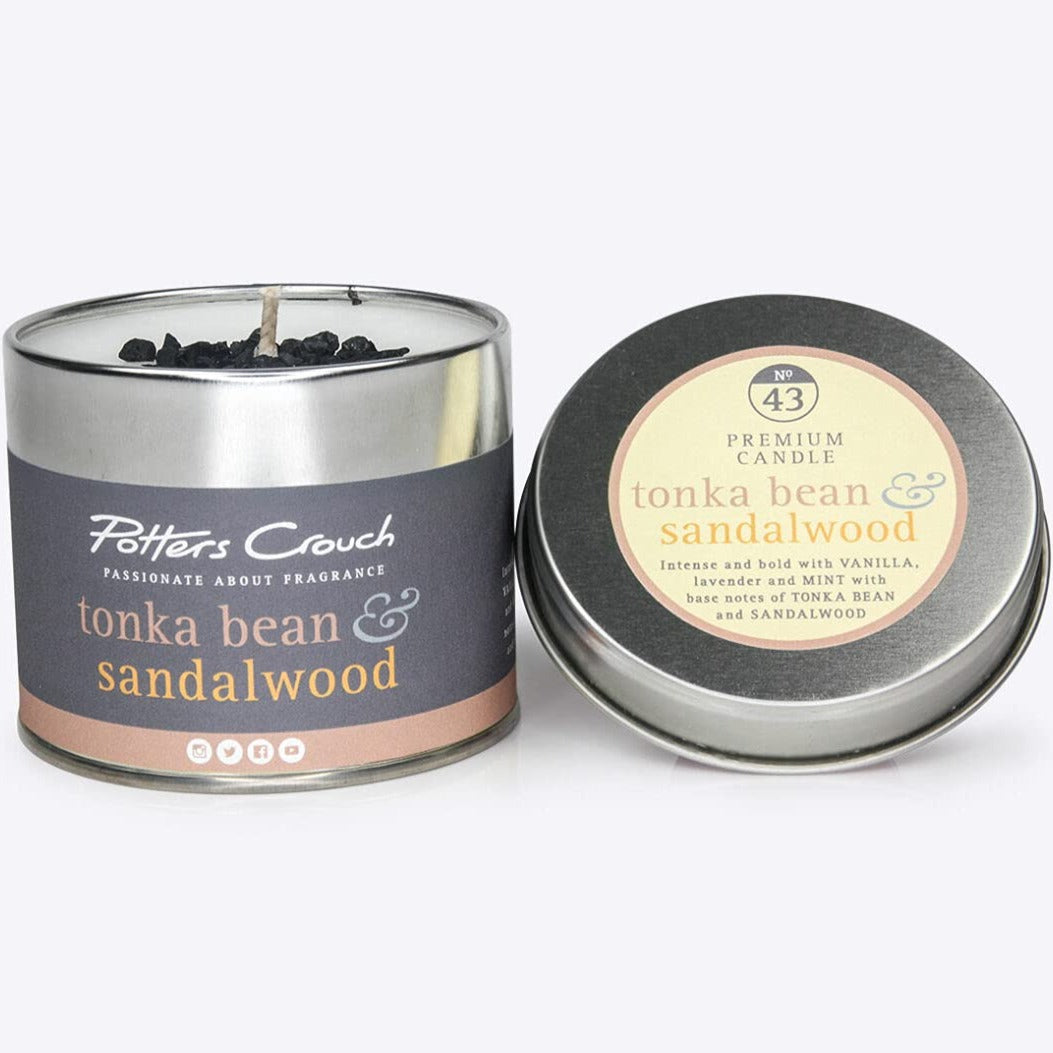 Tonka Bean & Warm Sandalwood - Scented Candle in a Tin - Potters Crouch