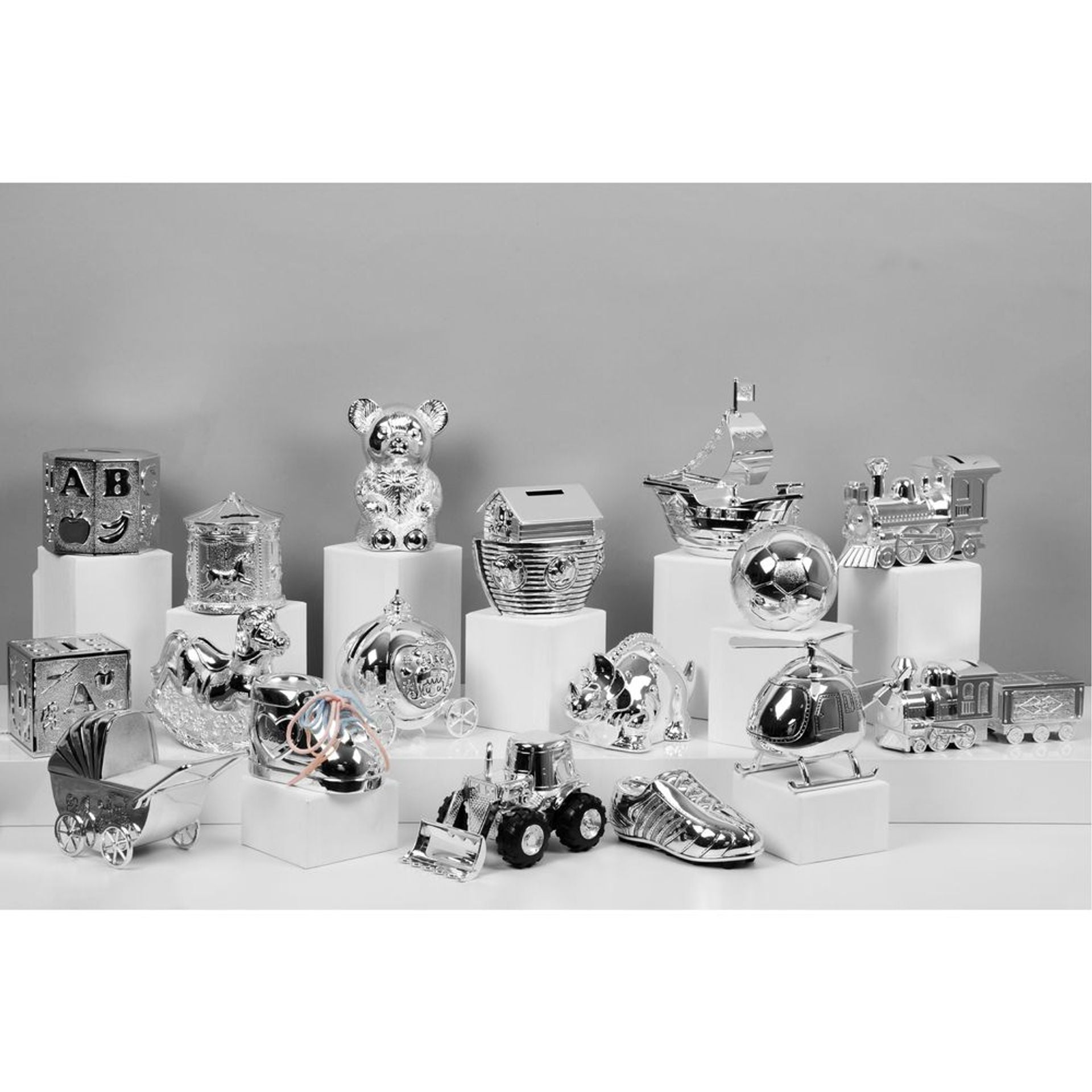 Bambino Silver Plated Money Box - Cube A B C