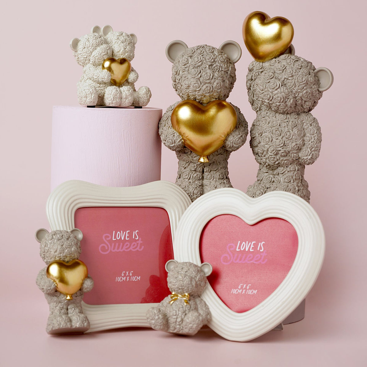 Love Is Sweet Grey/White Heart Photo Frame 4" x 4" - Baby Bear